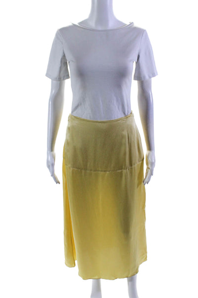 Everlane Womens Side Zip Hammered Satin Midi A Line Skirt Yellow Size 2