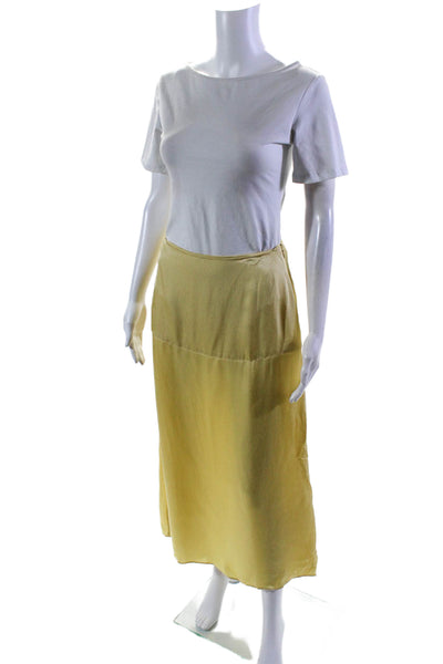 Everlane Womens Side Zip Hammered Satin Midi A Line Skirt Yellow Size 2