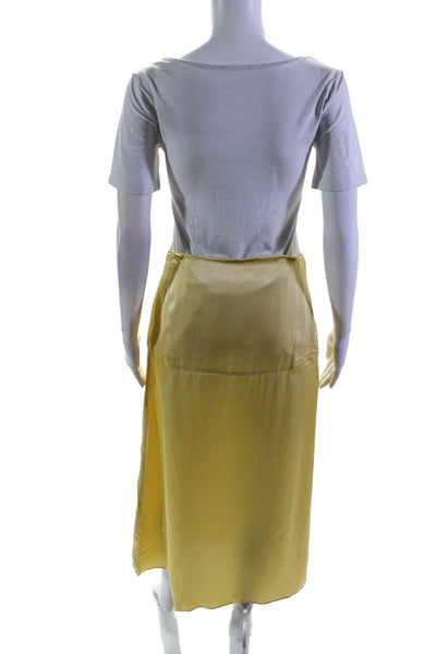 Everlane Womens Side Zip Hammered Satin Midi A Line Skirt Yellow Size 2