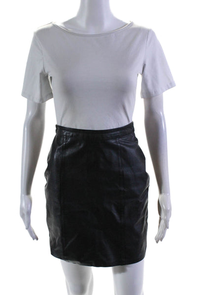 Code Nouveau Womens Back Zip Knee Length Leather Pencil Skirt Black Size 5