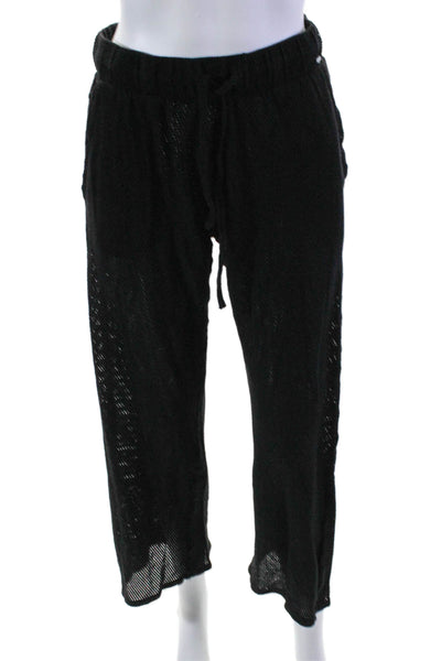 Year Of Ours Womens Mid Rise Straight Leg Open Knit Pants Black Cotton Small