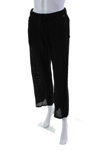 Year Of Ours Womens Mid Rise Straight Leg Open Knit Pants Black Cotton Small