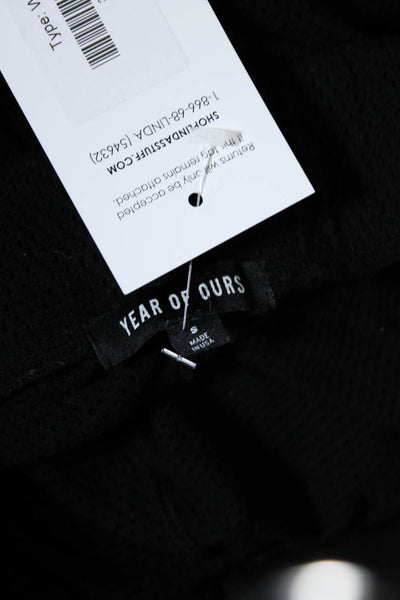 Year Of Ours Womens Mid Rise Straight Leg Open Knit Pants Black Cotton Small