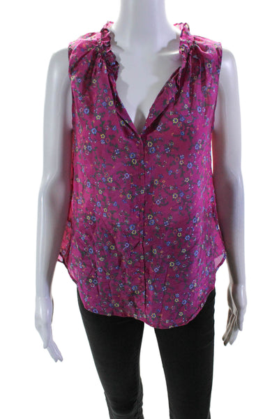 Xirena Womens Sleeveless V Neck Floral Top Dark Fuchsia Cotton Size Small