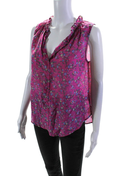 Xirena Womens Sleeveless V Neck Floral Top Dark Fuchsia Cotton Size Small