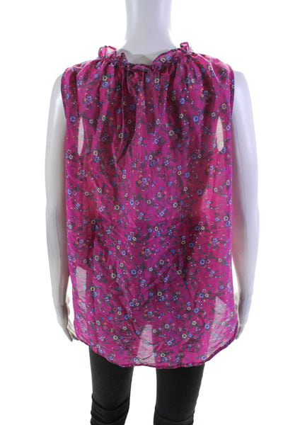 Xirena Womens Sleeveless V Neck Floral Top Dark Fuchsia Cotton Size Small