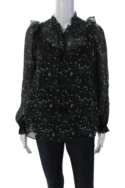 Cami NYC Womens Long Sleeve Crew Neck Floral Blouse Black Green Size 2XS