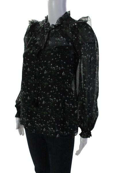 Cami NYC Womens Long Sleeve Crew Neck Floral Blouse Black Green Size 2XS