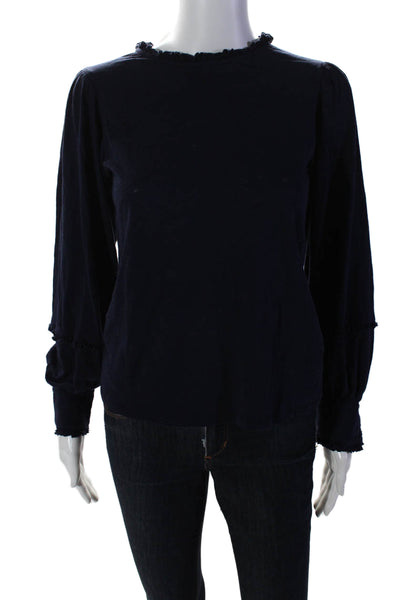 Goldie Womens Long Sleeve Round Neck Shirt Navy Blue Cotton Size Extra Small