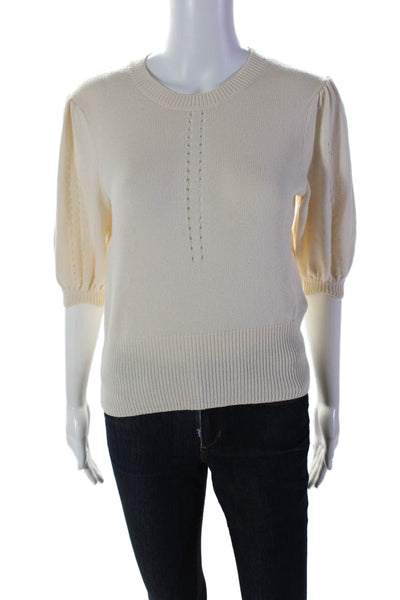 Joie Womens Half Sleeve Crew Neck Knit Sweatshirt White Wool Size Extra Small