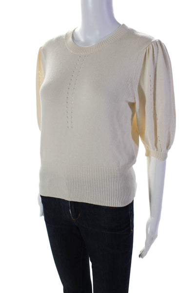 Joie Womens Half Sleeve Crew Neck Knit Sweatshirt White Wool Size Extra Small