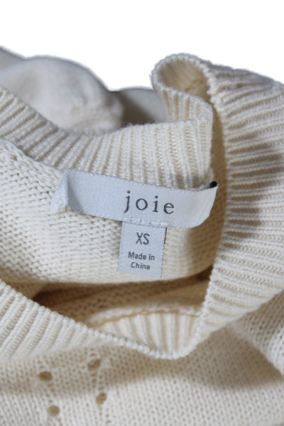 Joie Womens Half Sleeve Crew Neck Knit Sweatshirt White Wool Size Extra Small