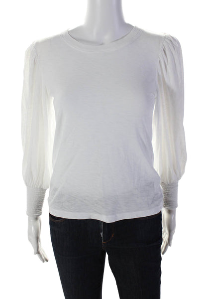 Nation LTD Womens Long Sleeve Scoop Neck Tee Shirt White Cotton Size Extra Small