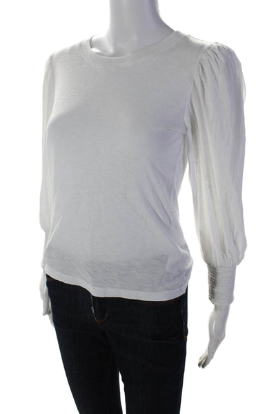 Nation LTD Womens Long Sleeve Scoop Neck Tee Shirt White Cotton Size Extra Small