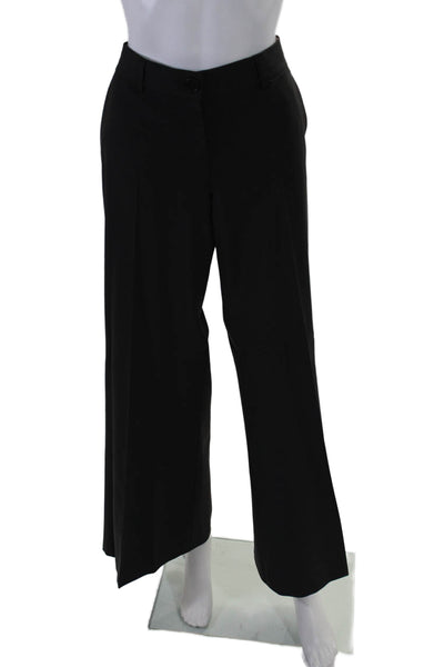 Theory Womens Wool Buttoned Zipped Flat Front Wide Leg Pants Dark Brown Size 12