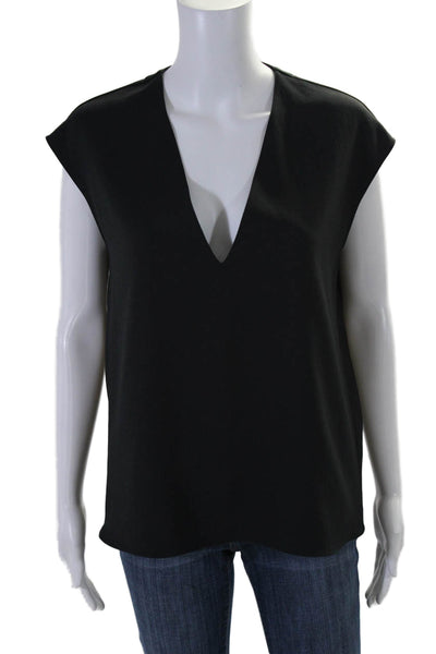 Tibi Womens Solid Black V-Neck Sleeveless Blouse Top Size 2