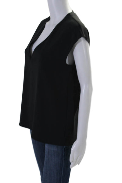 Tibi Womens Solid Black V-Neck Sleeveless Blouse Top Size 2