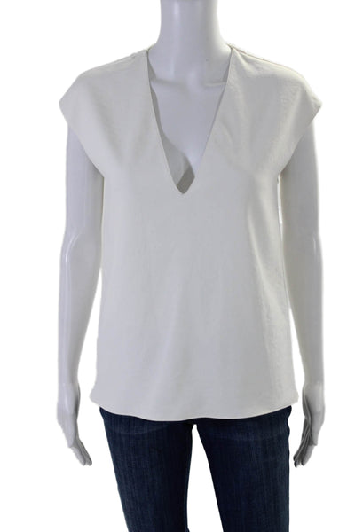 Tibi Womens Solid White V-Neck Sleeveless Blouse Top Size 0