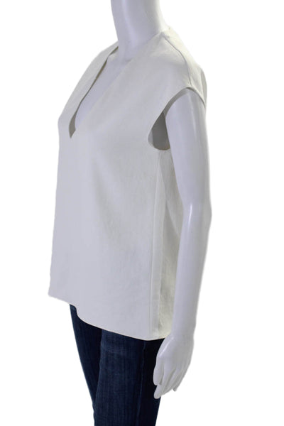 Tibi Womens Solid White V-Neck Sleeveless Blouse Top Size 0