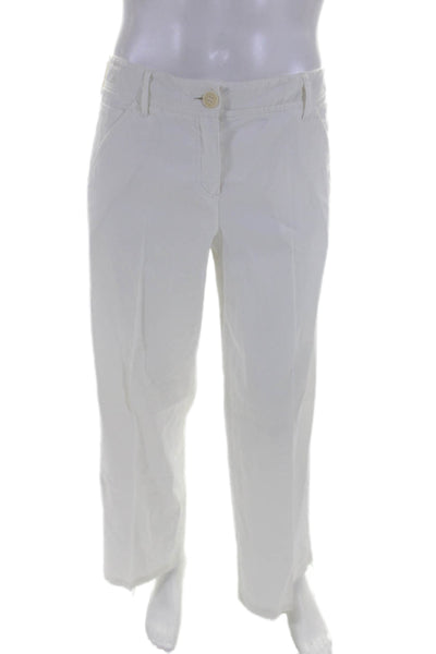 Theory Womens Linen Buttoned Flat Front Zipped Straight Pants White Size 10