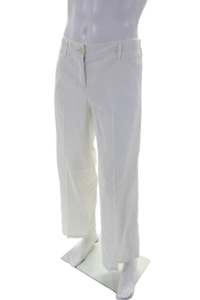 Theory Womens Linen Buttoned Flat Front Zipped Straight Pants White Size 10