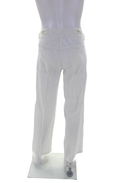 Theory Womens Linen Buttoned Flat Front Zipped Straight Pants White Size 10