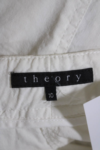 Theory Womens Linen Buttoned Flat Front Zipped Straight Pants White Size 10