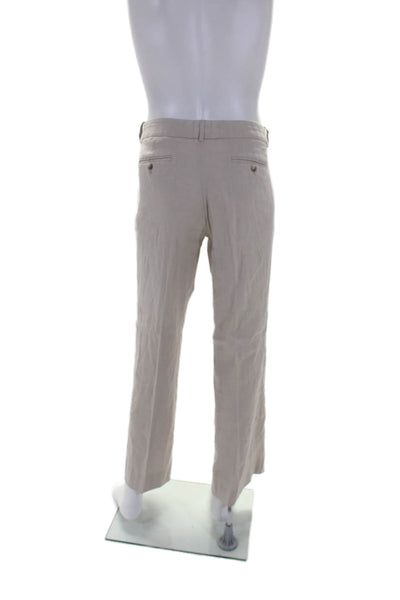 Theory Womens Linen Hook & Eye Zip Slip-On Flat Front Dress Pants Beige Size L