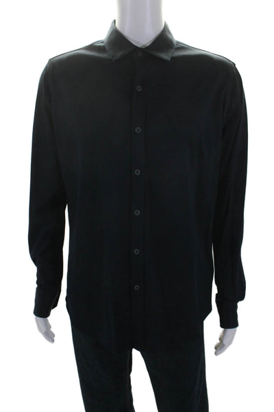 Bugatchi Mens Dark Navy Cotton 4 Way Stretch Long Sleeve Dress Shirt Size L