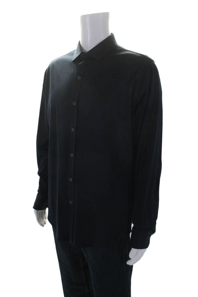 Bugatchi Mens Dark Navy Cotton 4 Way Stretch Long Sleeve Dress Shirt Size L