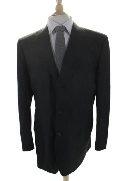 Canali Mens Wool Notched Lapel Double Vented Three Button Blazer Black Size 52