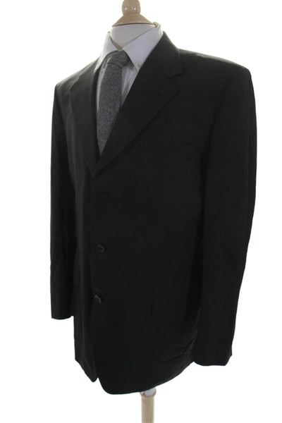 Canali Mens Wool Notched Lapel Double Vented Three Button Blazer Black Size 52