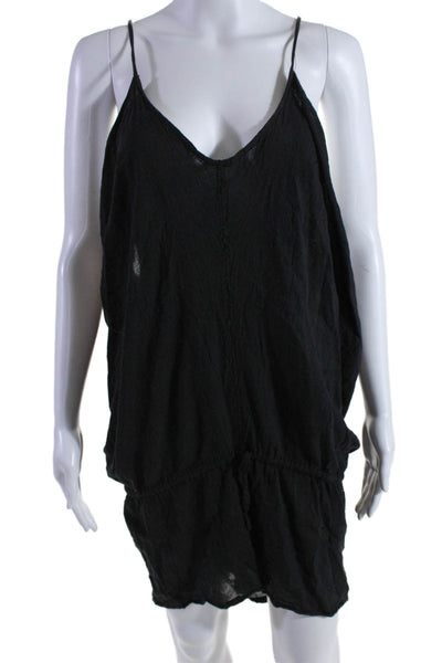 9 Seed Womens Cotton V-Neck Sleeveless Drawstring Slip-On Romper Black Size 2