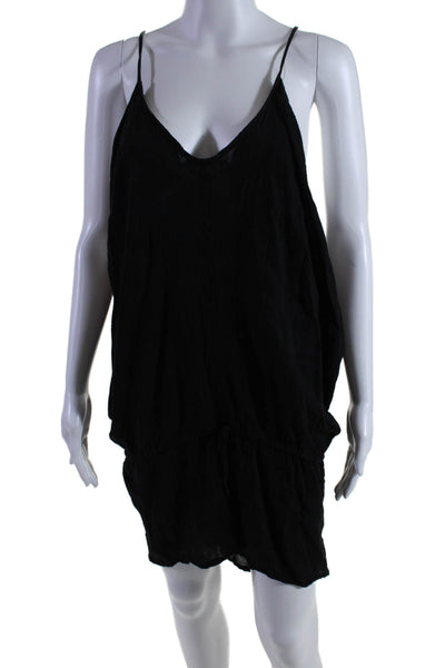 9 Seed Womens Cotton V-Neck Sleeveless Drawstring Slip-On Romper Black Size 2