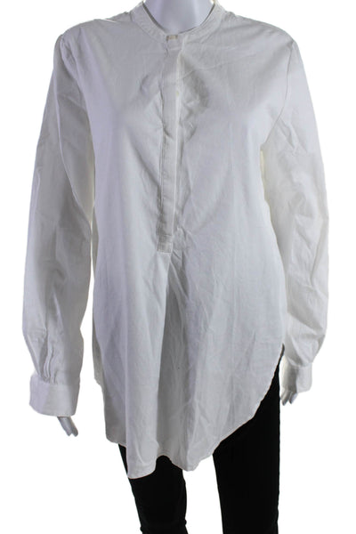 Birds of Paradis Womens Half Buttoned Round Hem Cuff Sleeve Blouse White Size M