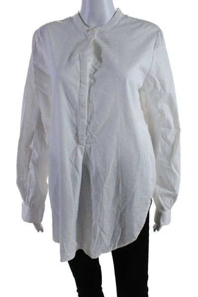 Birds of Paradis Womens Half Buttoned Round Hem Cuff Sleeve Blouse White Size M