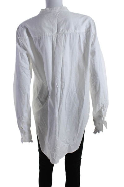 Birds of Paradis Womens Half Buttoned Round Hem Cuff Sleeve Blouse White Size M