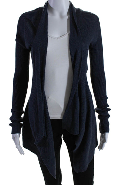 Cotton By Autumn Cashmere Womens Cotton Ribbed Long Sleeve Cardigan Blue Size XS