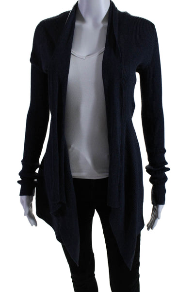 Cotton By Autumn Cashmere Womens Cotton Ribbed Long Sleeve Cardigan Blue Size XS