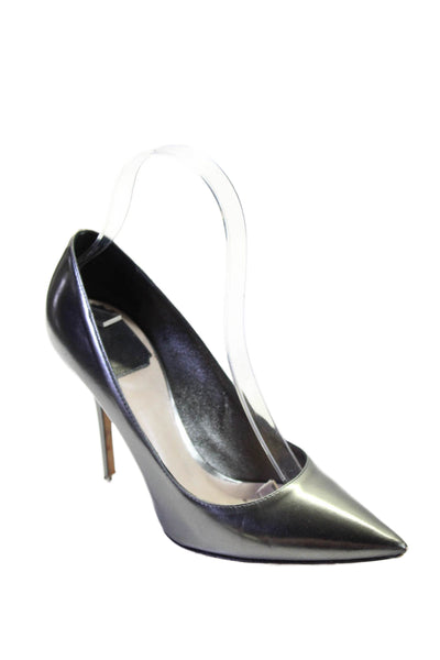 Christian Dior Womens Leather Pointed Toe Metallic Stiletto Pumps Gray Size 6.5