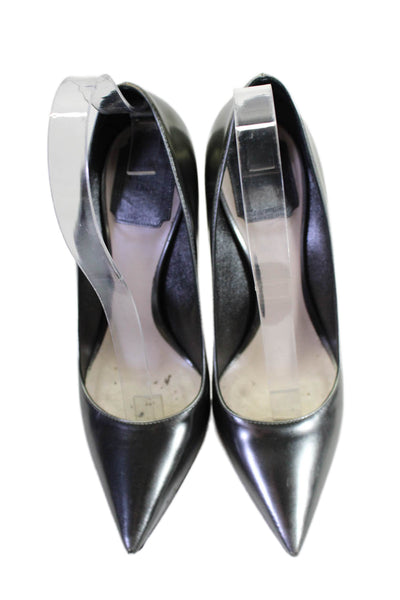 Christian Dior Womens Leather Pointed Toe Metallic Stiletto Pumps Gray Size 6.5