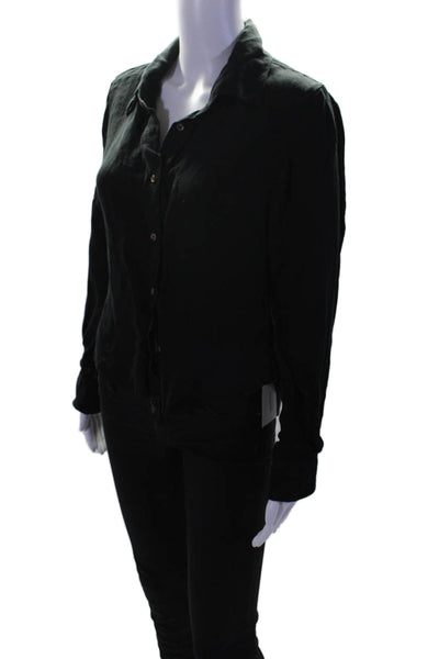 Anemos Womens Button Front Long Sleeve Collared Linen Shirt Black Size XS