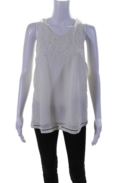 Joie Womens Sleeveless Scoop Neck Embroidered Silk Top White Size Small