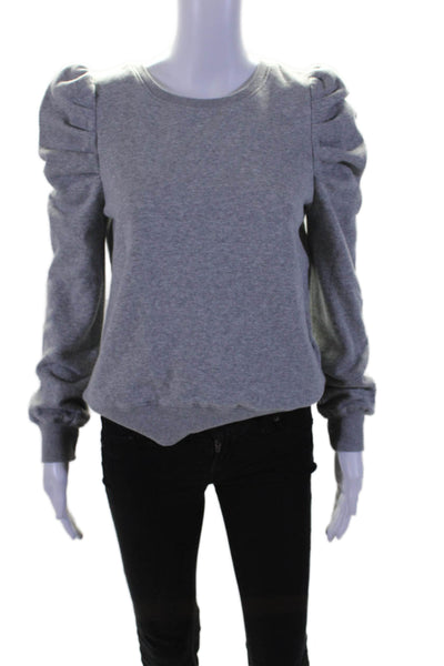 Rebecca Minkoff Womens Ruched Shoulder Scoop Neck Sweatshirt Gray Cotton Size XS