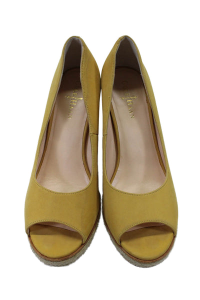 Cole Haan Womens Suede Peep Toe Platform High Heel Pumps Dark Yellow Size 8US