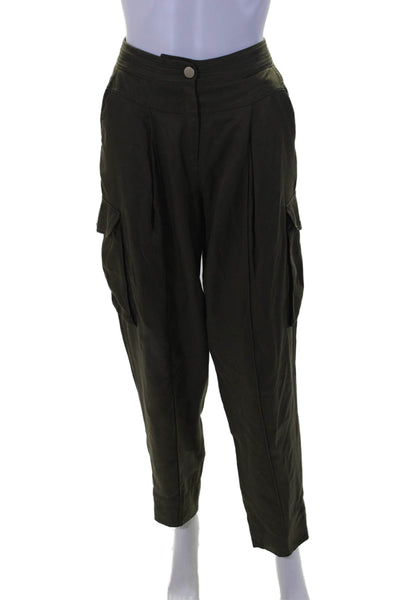 Me + Em Womens High Rise Top Stitch Front Tapered Leg Cargo Pants Green Size 8