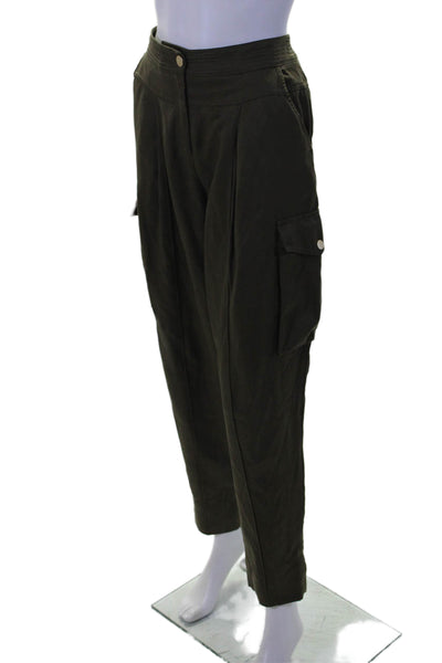 Me + Em Womens High Rise Top Stitch Front Tapered Leg Cargo Pants Green Size 8