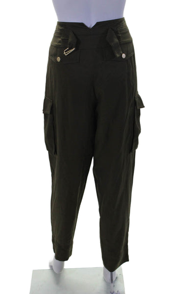 Me + Em Womens High Rise Top Stitch Front Tapered Leg Cargo Pants Green Size 8