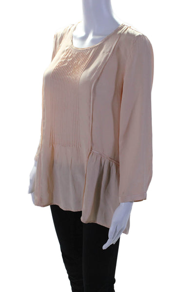 Madewell Womens Silk Long Sleeve Pleated Round Neck Blouse Pink Size S