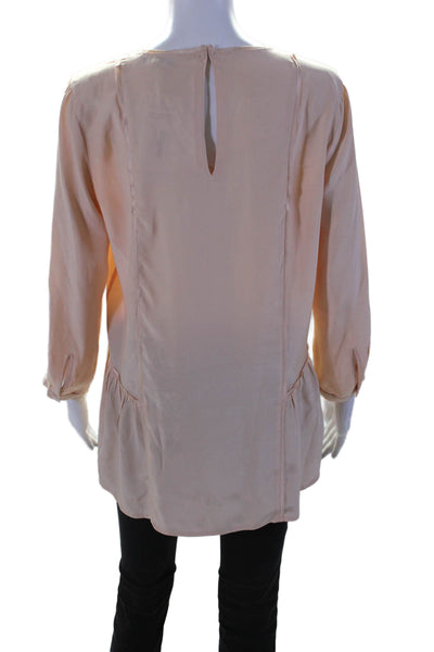 Madewell Womens Silk Long Sleeve Pleated Round Neck Blouse Pink Size S